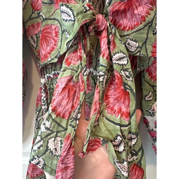 All Things Mochi Red Green Floral Cotton Tie Back Shift Dress Size XL - Picture 10 of 14